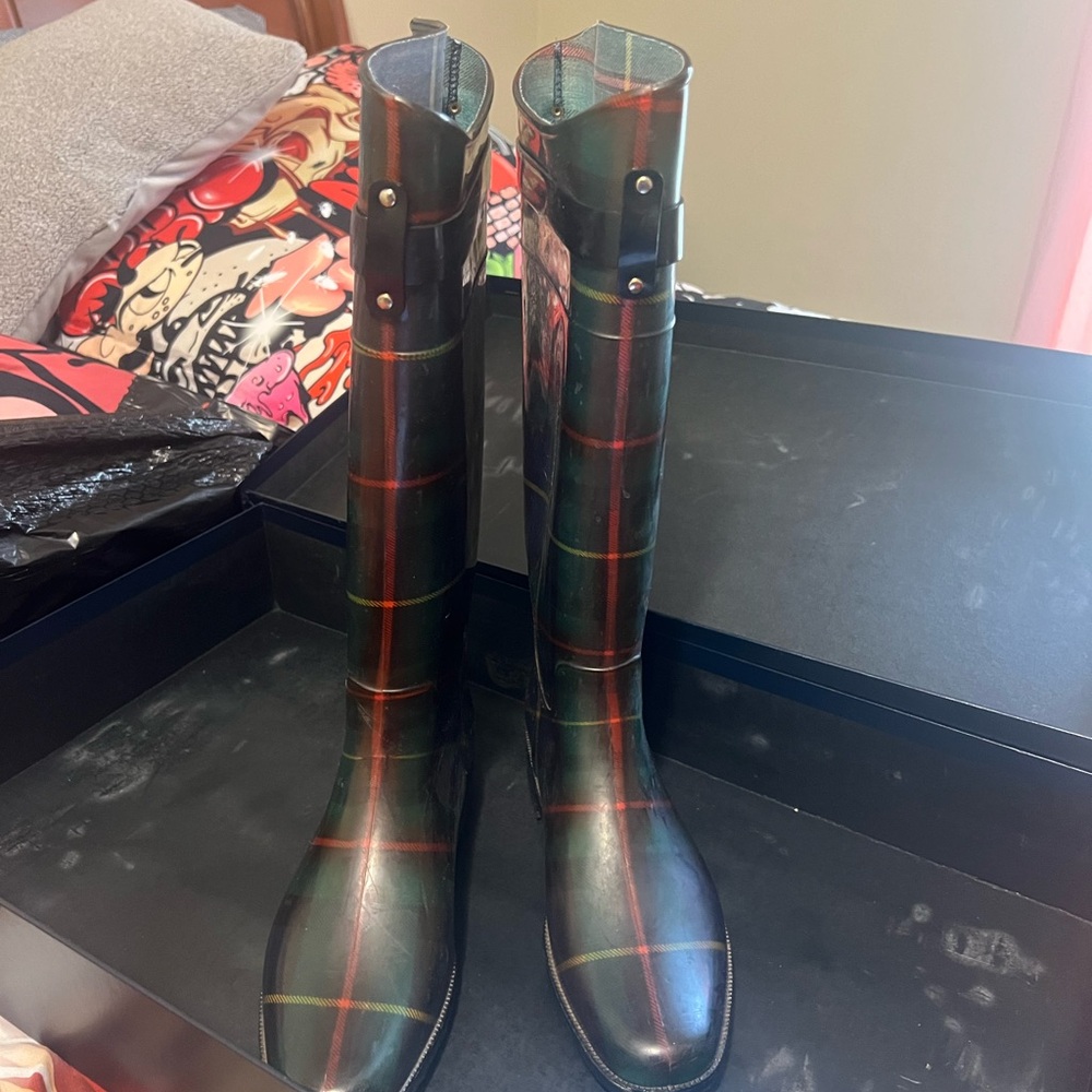 Ralph Lauren Green Plaid Winter Rain Boots